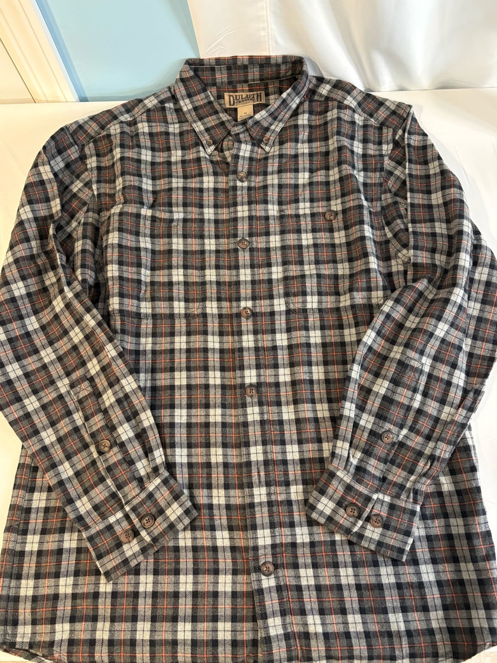 Duluth Trading Co Men's Plaid Button-Down Shirt in Gray, Black & Brown